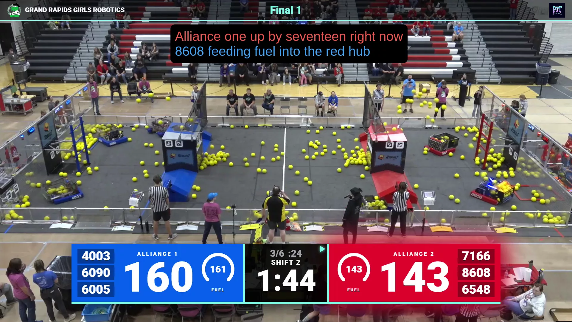 Live captions from two mics over a Grand Rapids Girls Robotics livestream